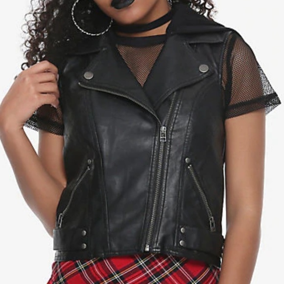 Faux Leather Hooded Moto Vest - Picture 1 of 5